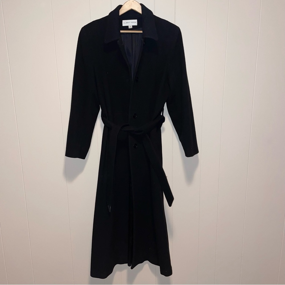 Albert Nipon Long Line Black Wool & Cashmere Coat - image 1